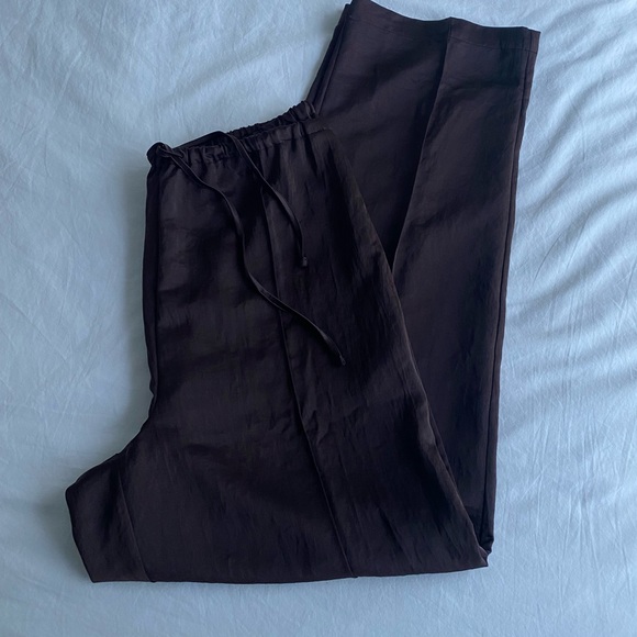 Madewell brown satin Pintucked Slim Pull-On Pants - Picture 7 of 11
